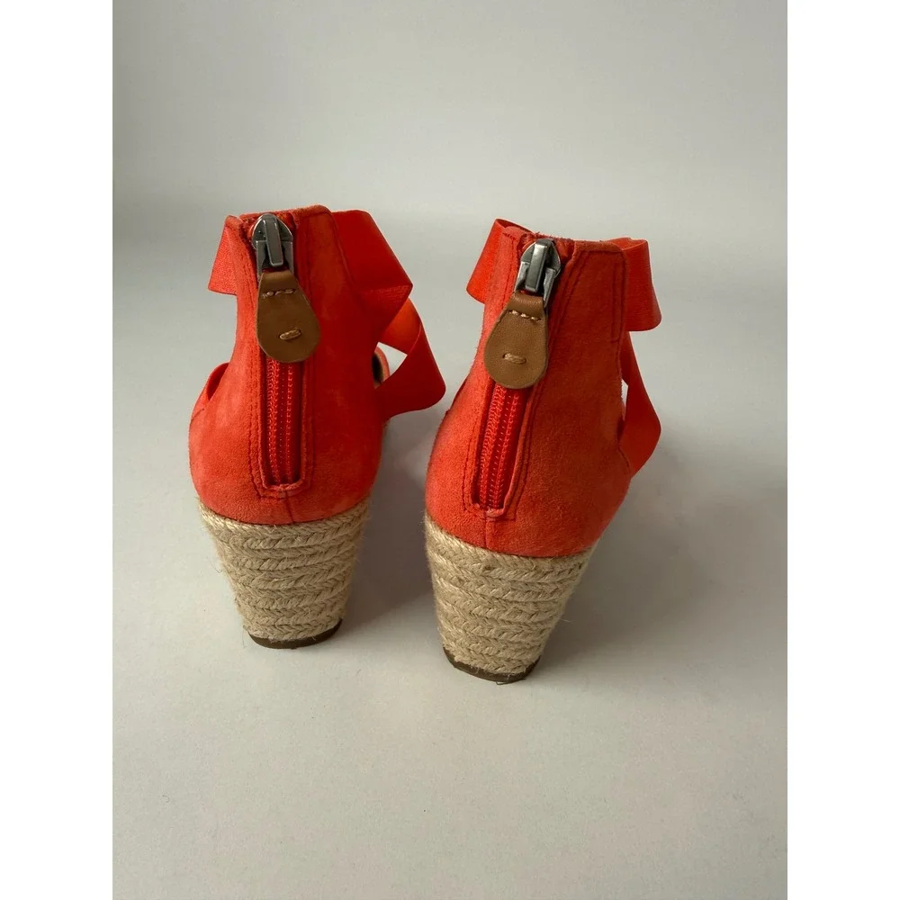 Gentle Souls Kenneth Cole Oryx Orange‎ Red Suede Espadrille Wedge Sandals 7.5M